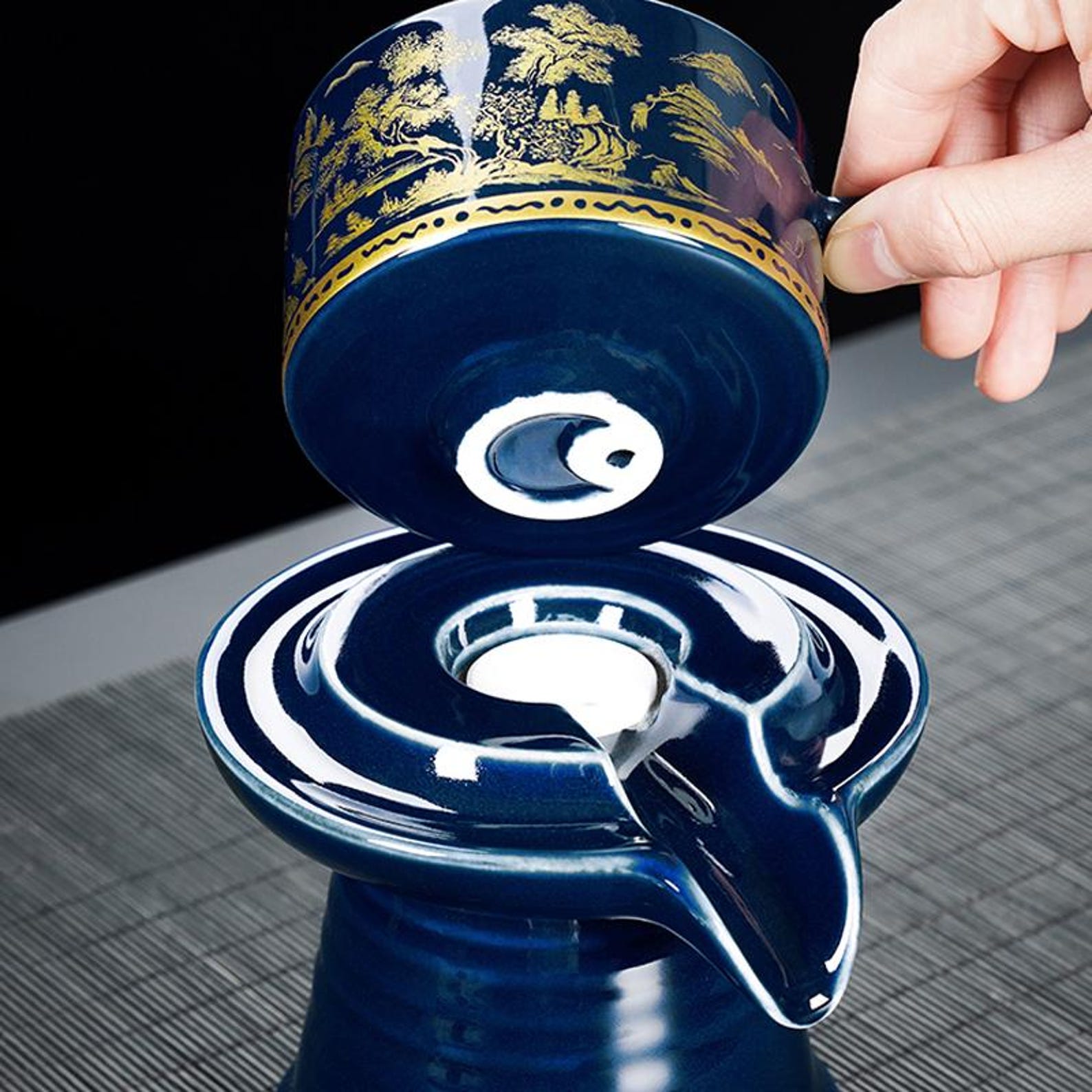 Zen Automatic Magnetic Stone Mill Tea Set — Handcrafted Artisanal Brewing Collection