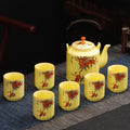 Artisan Persimmon & Songbird Porcelain Tea Set — Hand-Finished Ceremonial Collection