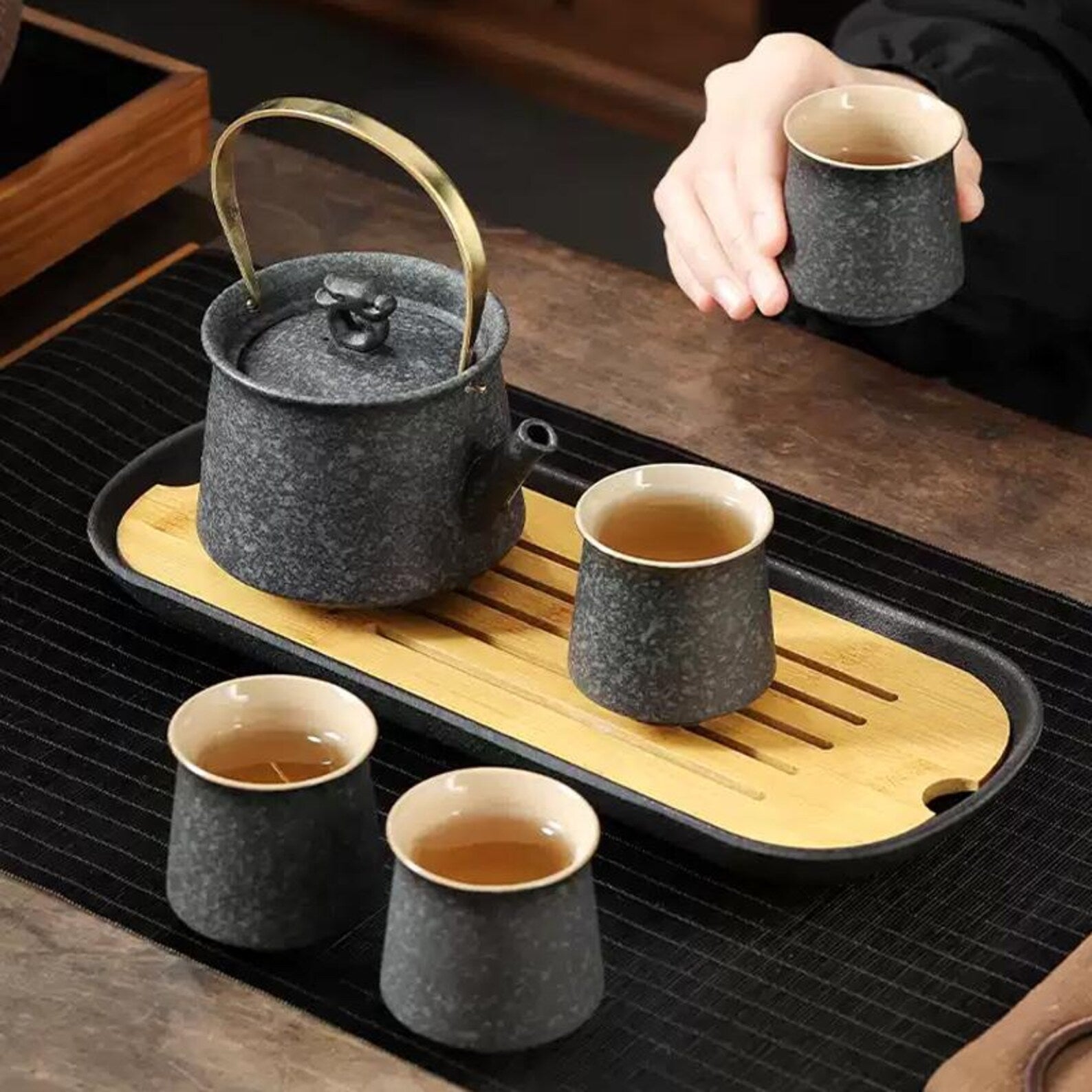 Artisan Stoneware Gongfu Tea Set — Handcrafted Matte Finish Edition