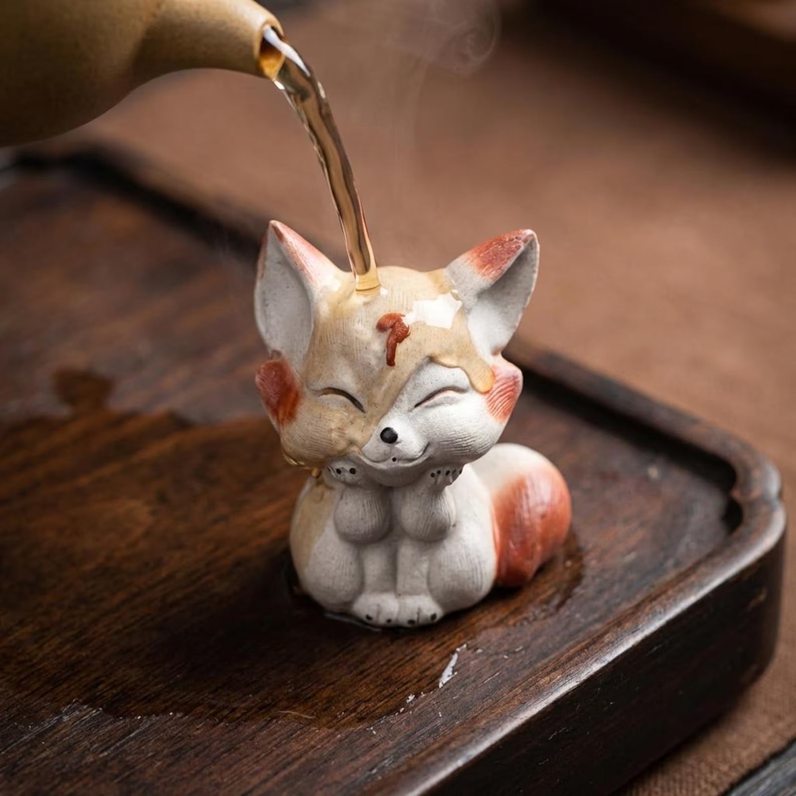 Handcrafted Zisha Clay "Sweet Fox" Tea Pet Ornament