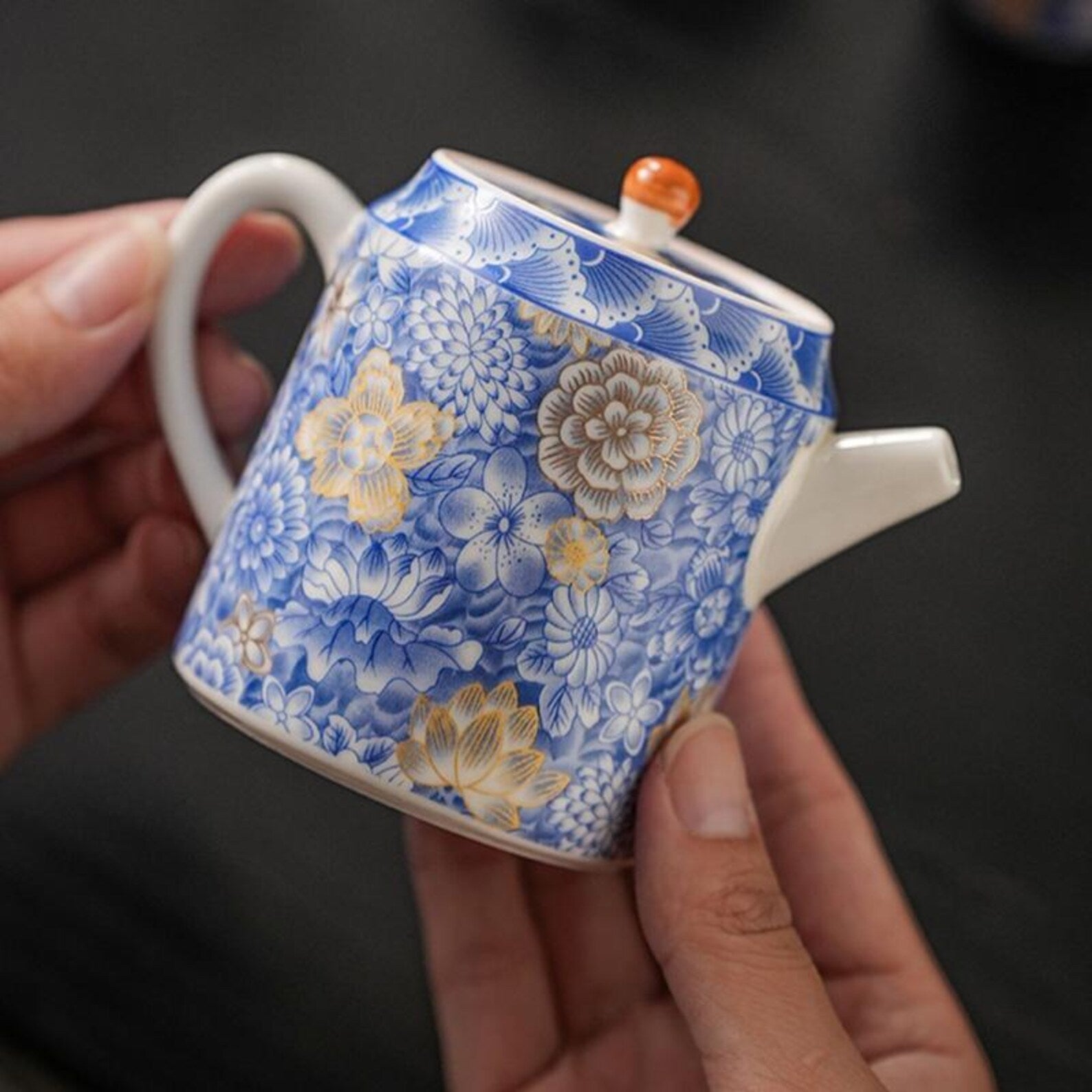 Artisan Indigo Blossom Porcelain Teapot — Hand-Finished Ceremonial Teaware