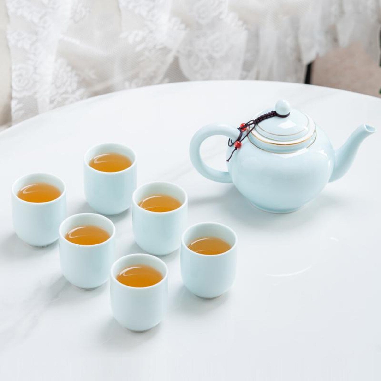 Handcrafted Zen Porcelain Gongfu Tea Set — Elegant Gold-Trimmed Edition