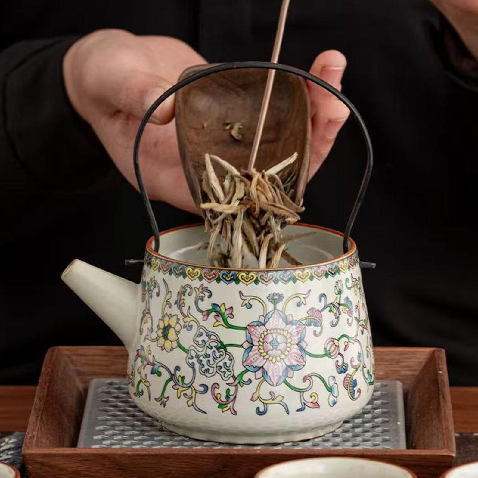 Handcrafted Muted Imperial Yellow Floral Tea Set — 5-Piece Porcelain Collection