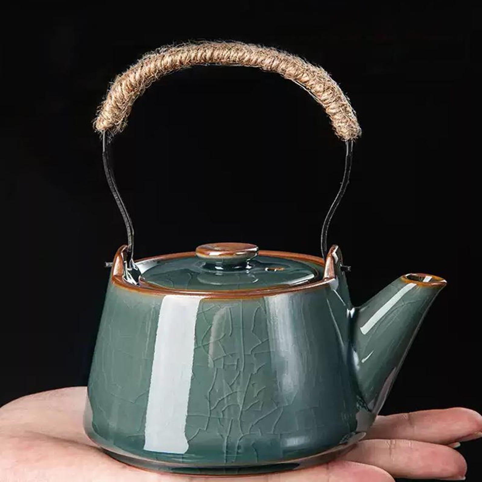 Artisan Oceanic Jade Crackle-Glazed Tea Set — Handcrafted Porcelain Collection