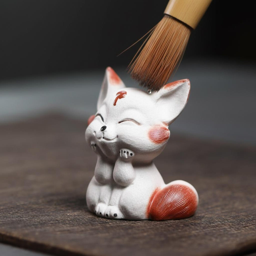 Handcrafted Zisha Clay "Sweet Fox" Tea Pet Ornament