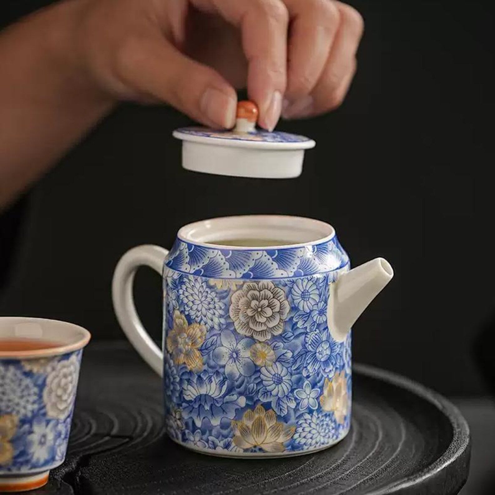 Artisan Indigo Blossom Porcelain Teapot — Hand-Finished Ceremonial Teaware