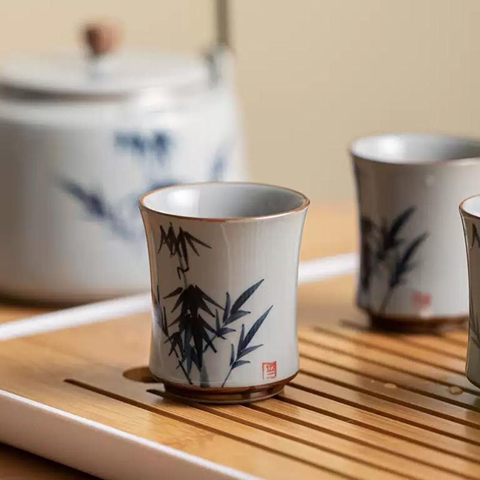 Handcrafted Gongfu Tea Set Collection: Ge Kiln Celadon & Ink Bamboo Edition