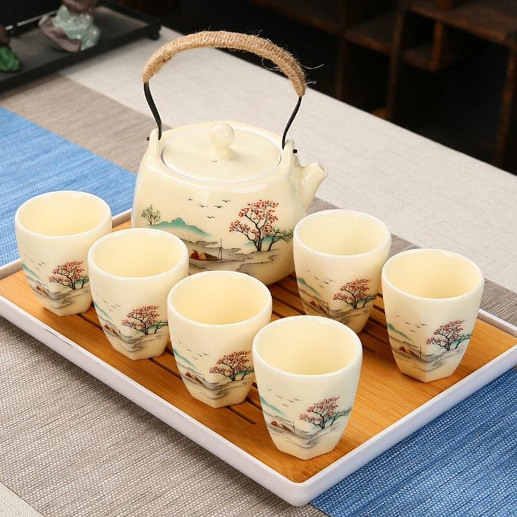 Artisan Riverside Landscape Gongfu Tea Set — Hand-Painted Ceramic Collection