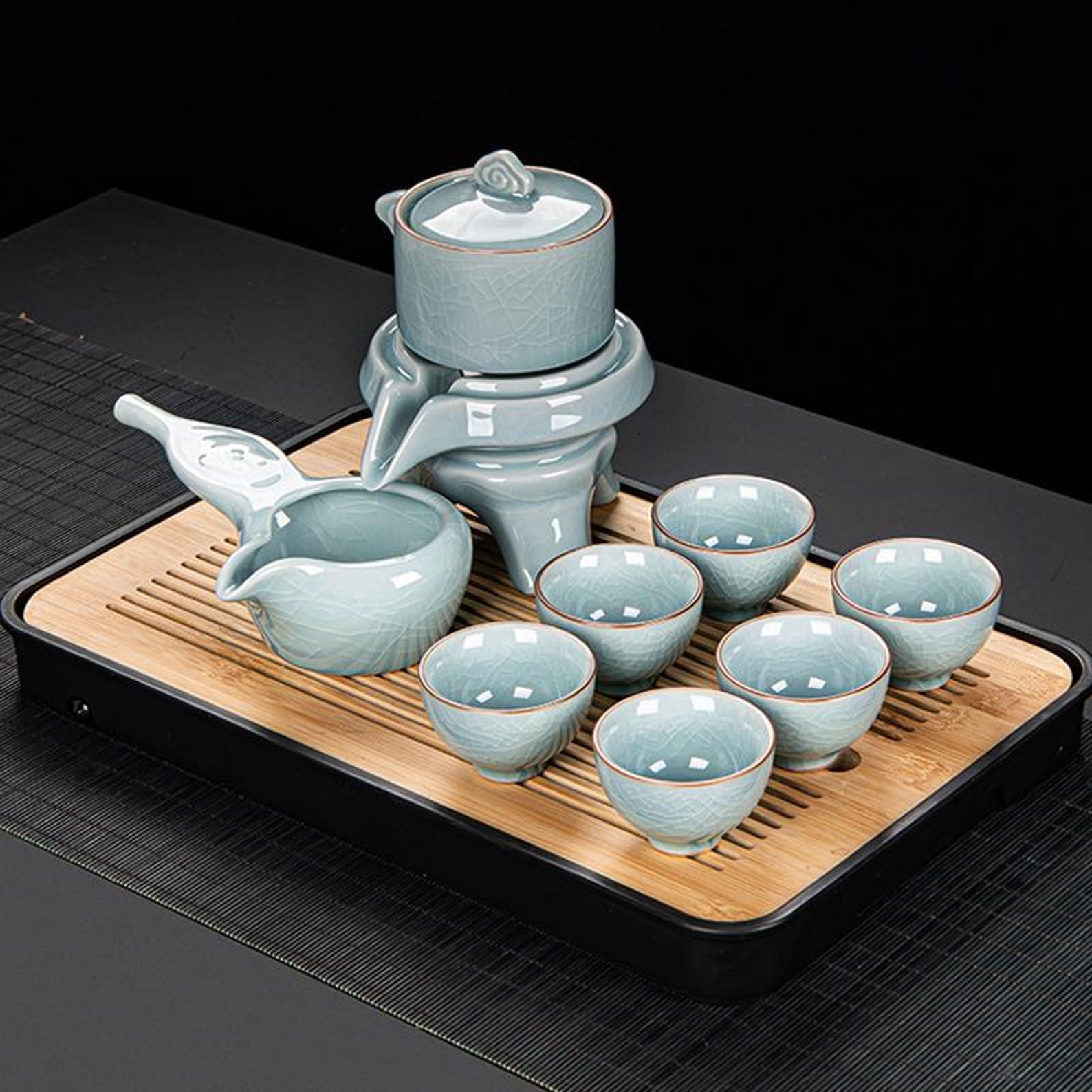 Celestial Ice-Crackle Automatic Stone Mill Tea Set — 9/10 Piece Master Collection