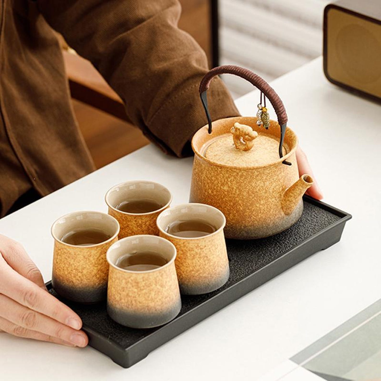 Artisan Matte Obsidian Teapot Set — Handcrafted Stoneware Collection