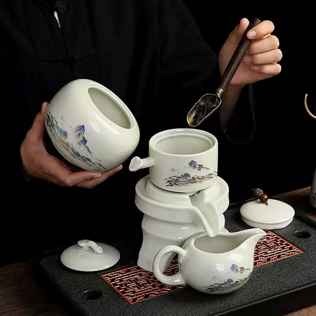 Artisan Gongfu Ceramic Tea Set Collection — Handcrafted Ge Kiln, Ink Bamboo & Stone Mill Editions