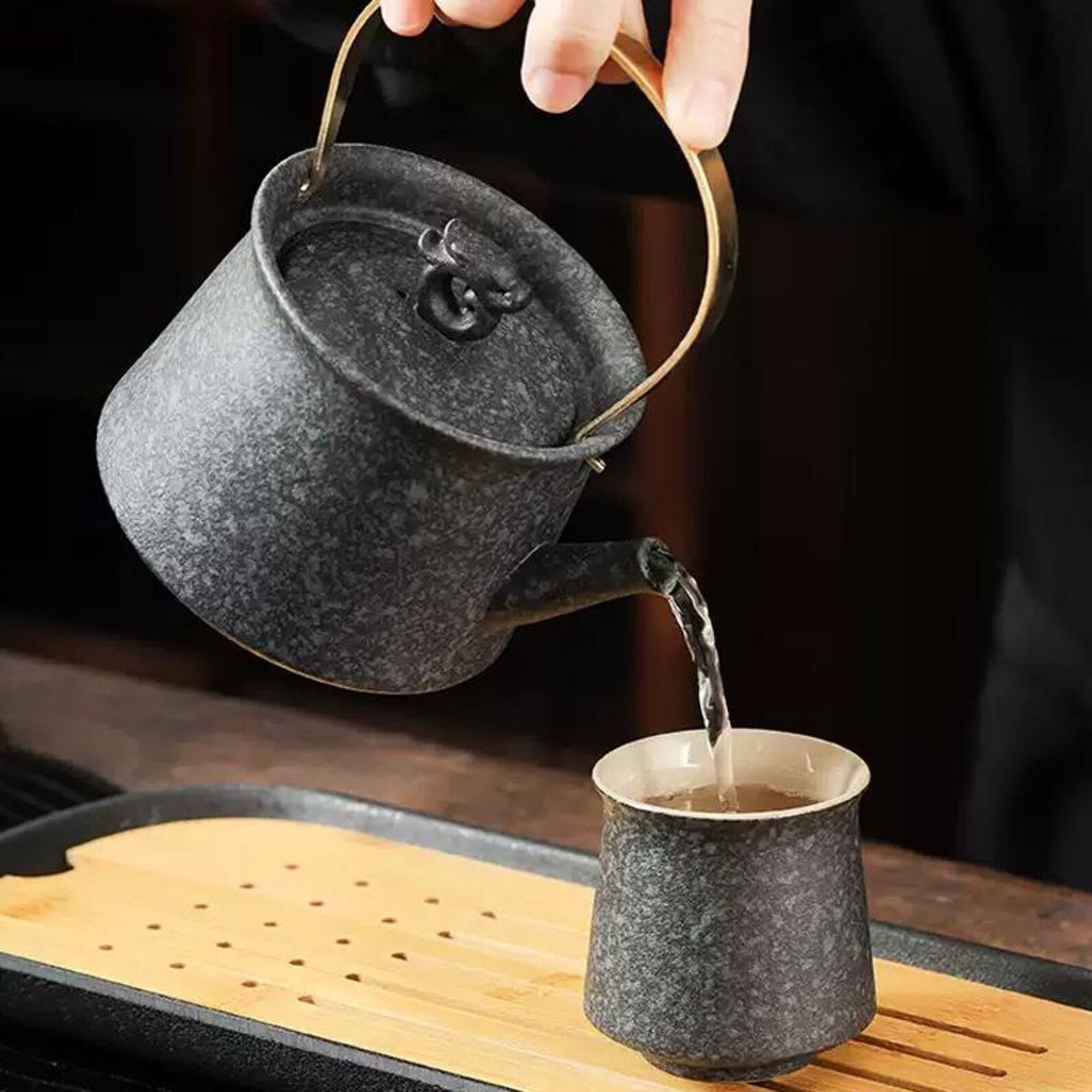 Artisan Stoneware Gongfu Tea Set — Handcrafted Matte Finish Edition