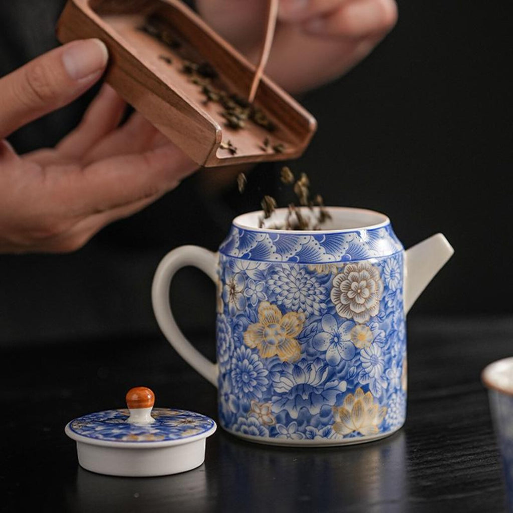 Artisan Indigo Blossom Porcelain Teapot — Hand-Finished Ceremonial Teaware