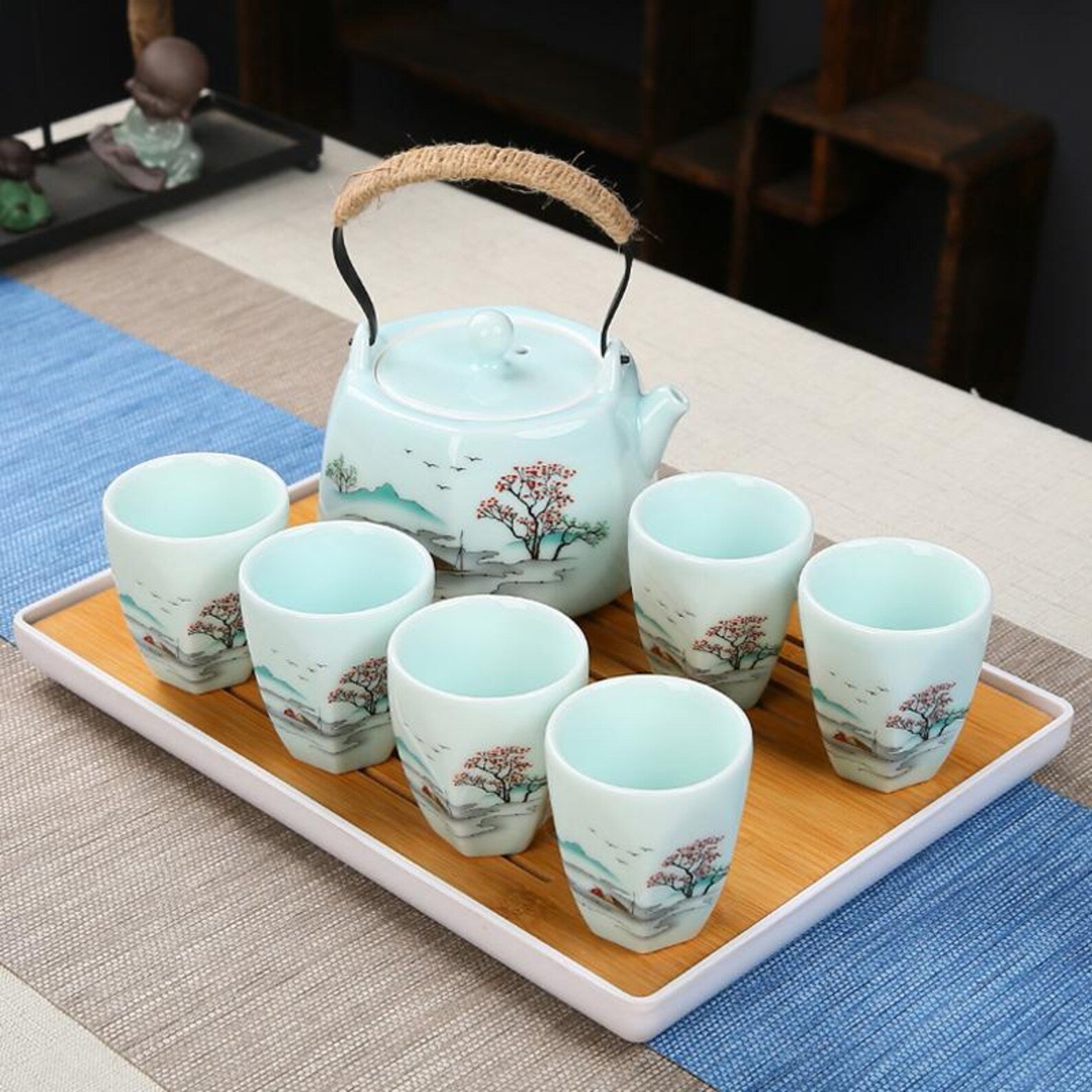 Artisan Riverside Landscape Gongfu Tea Set — Hand-Painted Ceramic Collection