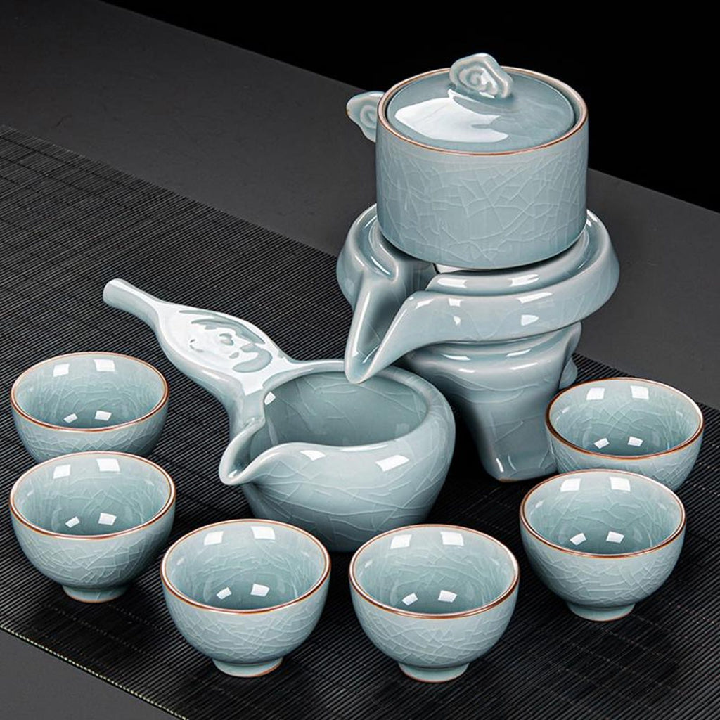 Celestial Ice-Crackle Automatic Stone Mill Tea Set — 9/10 Piece Master Collection