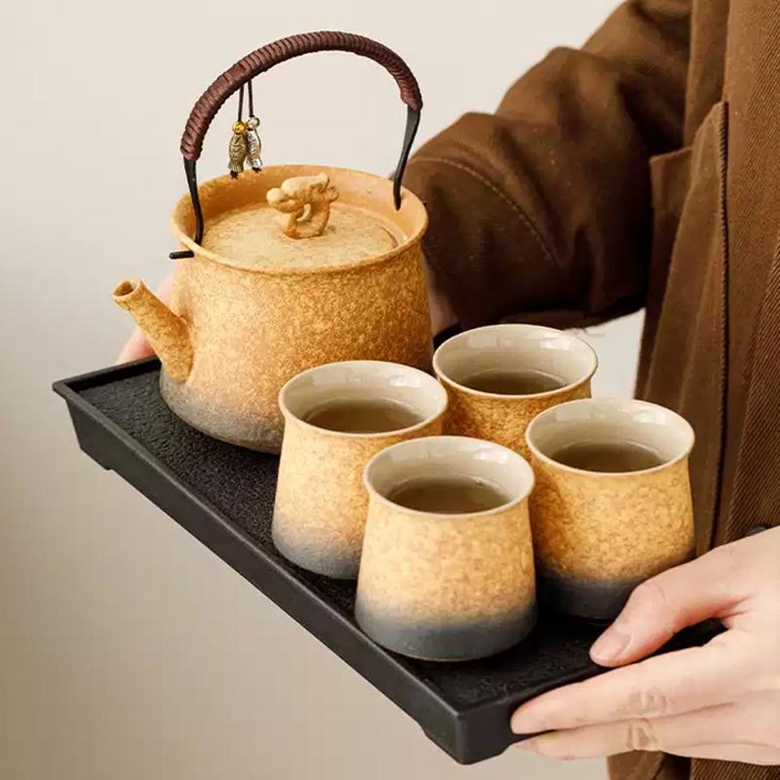 Artisan Matte Obsidian Teapot Set — Handcrafted Stoneware Collection