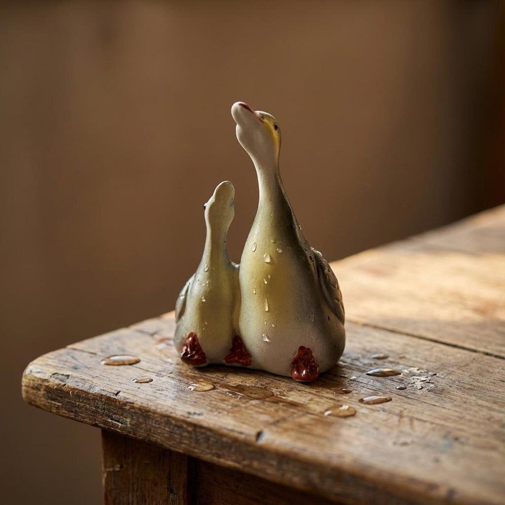 Handcrafted Ceramic "Eternal Bond" Swan Pair Tea Pet