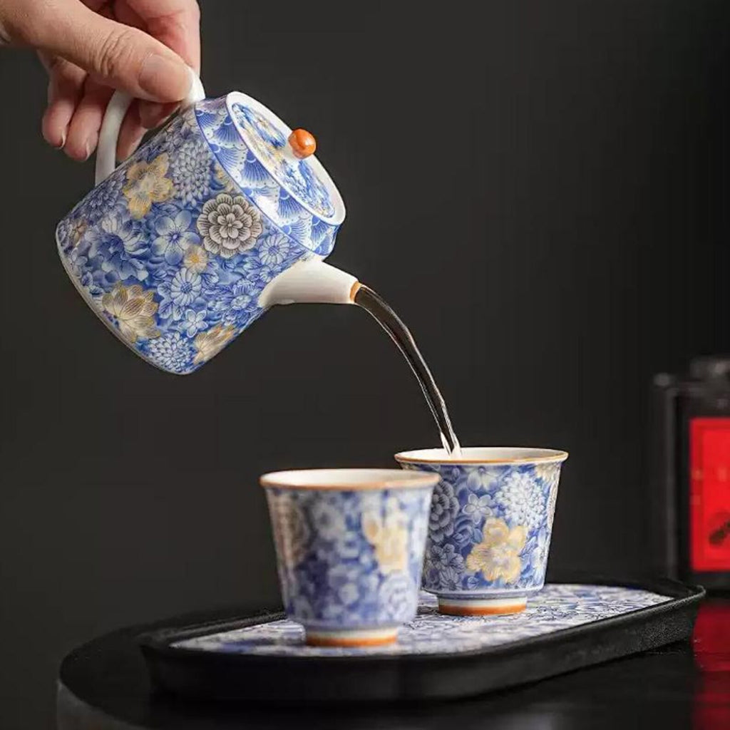 Artisan Indigo Blossom Porcelain Teapot — Hand-Finished Ceremonial Teaware