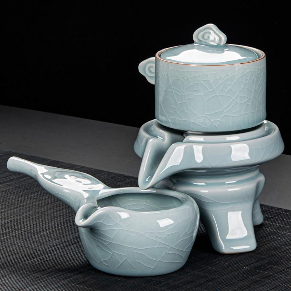 Celestial Ice-Crackle Automatic Stone Mill Tea Set — 9/10 Piece Master Collection