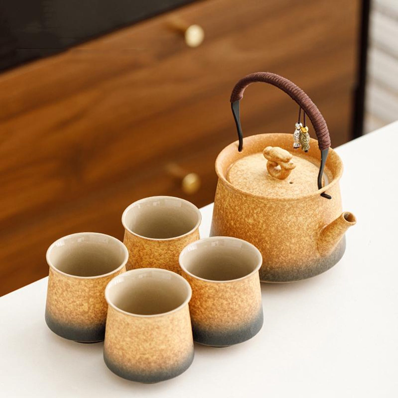 Artisan Matte Obsidian Teapot Set — Handcrafted Stoneware Collection