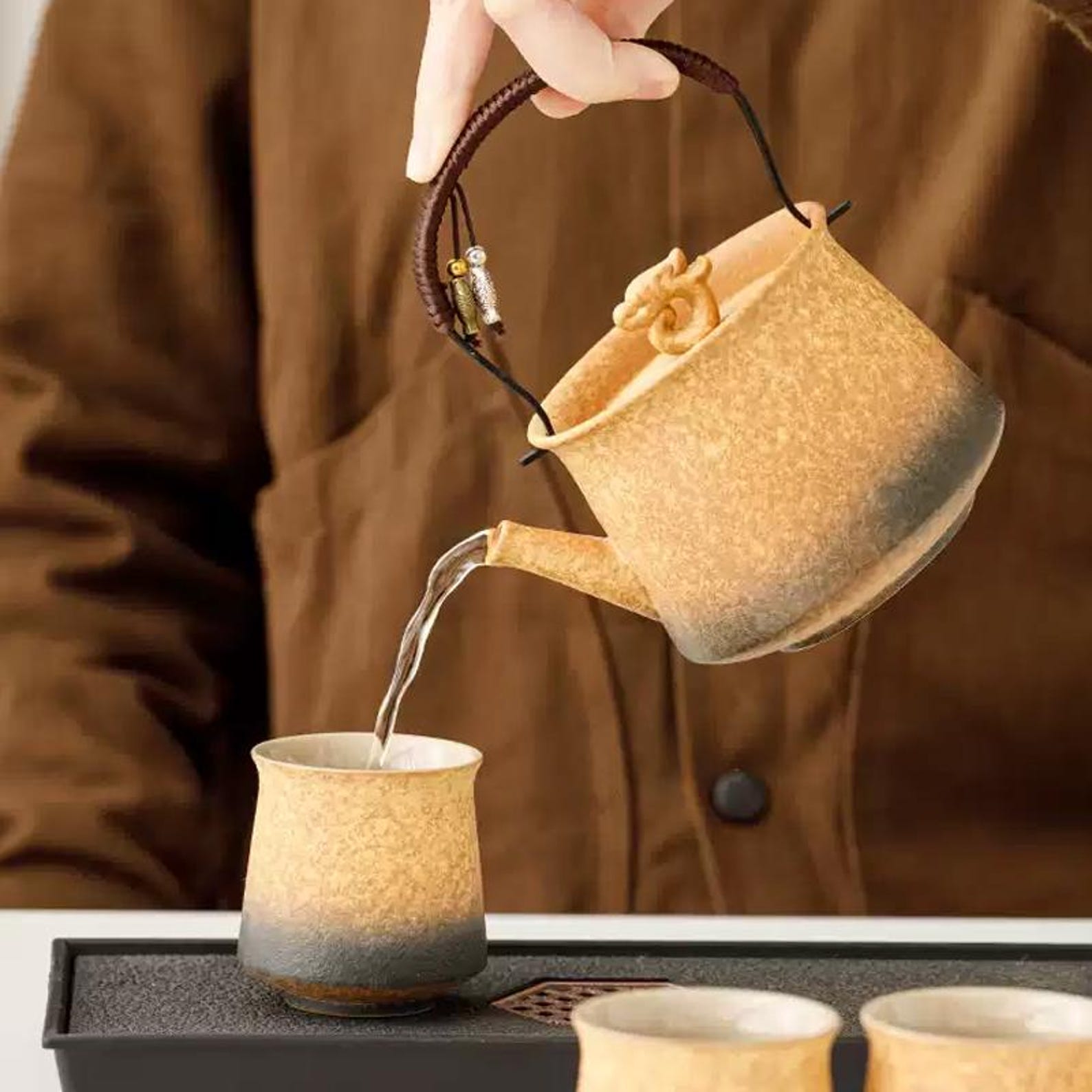 Artisan Matte Obsidian Teapot Set — Handcrafted Stoneware Collection
