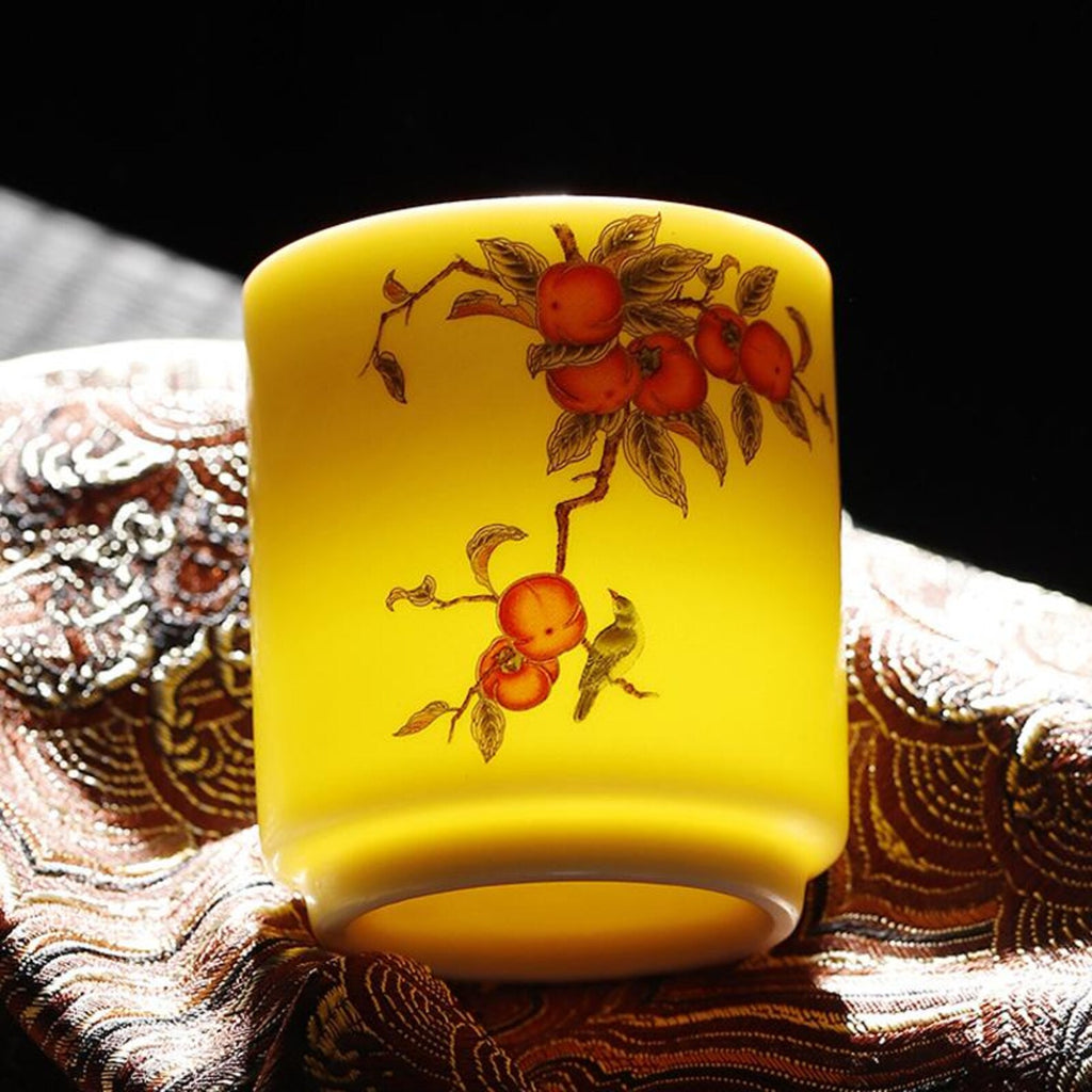 Artisan Persimmon & Songbird Porcelain Tea Set — Hand-Finished Ceremonial Collection