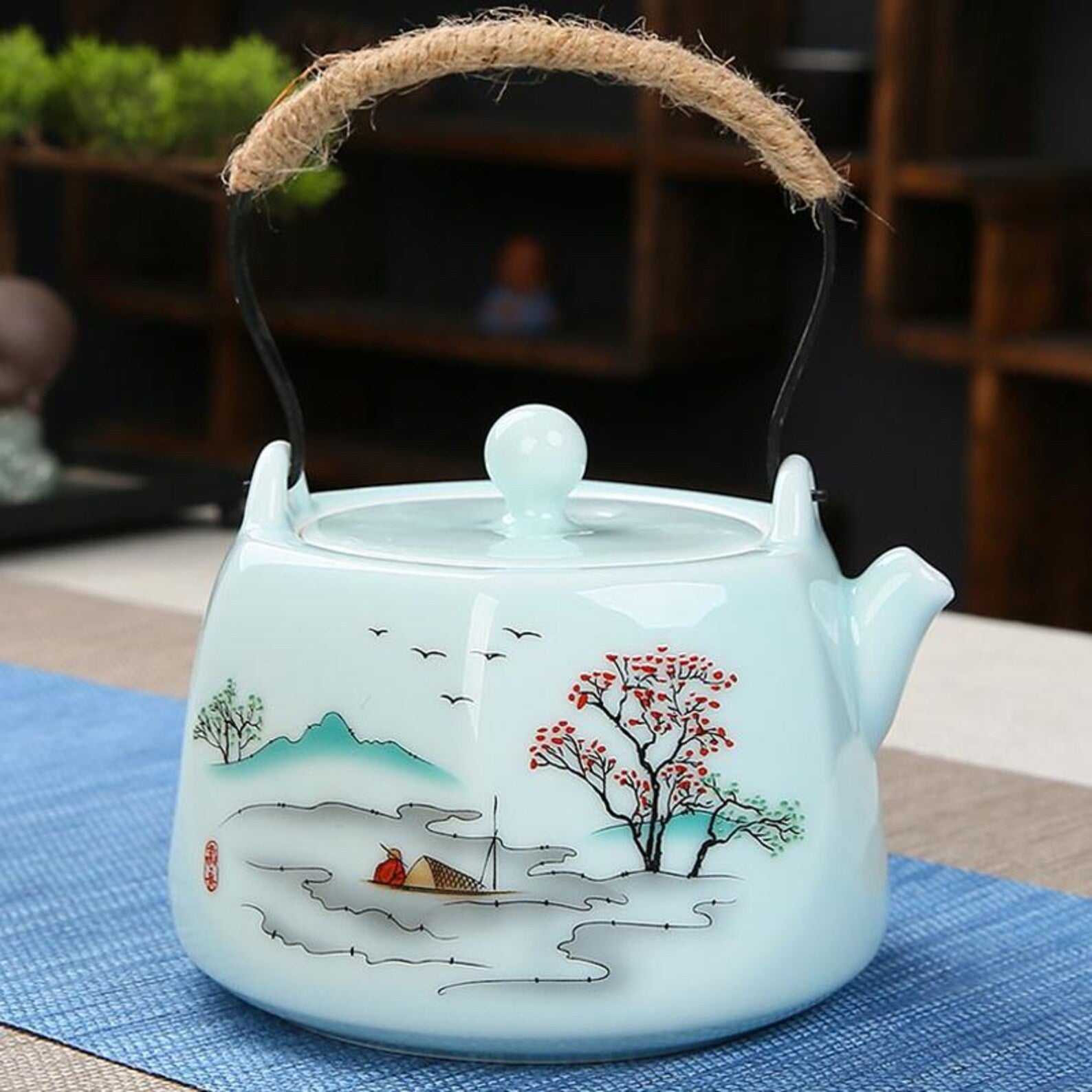Artisan Riverside Landscape Gongfu Tea Set — Hand-Painted Ceramic Collection