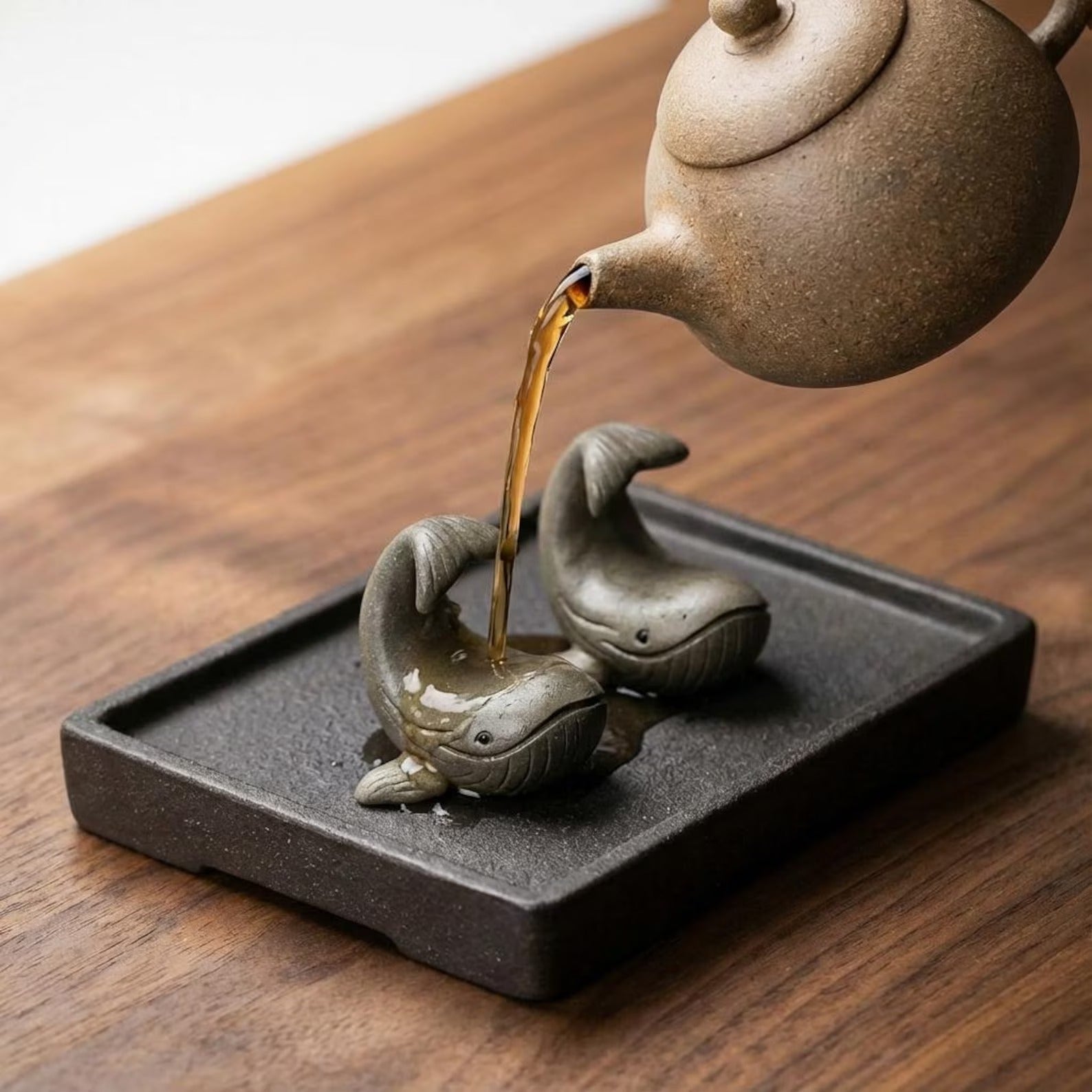 Artisan Ceramic "Graceful Whale" Tea Pet Ornament