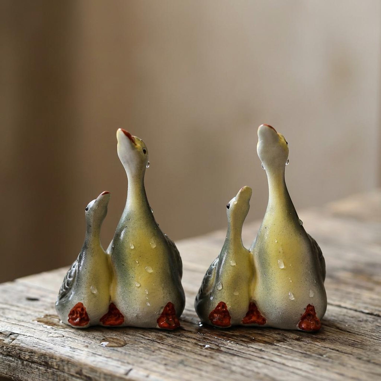 Handcrafted Ceramic "Eternal Bond" Swan Pair Tea Pet