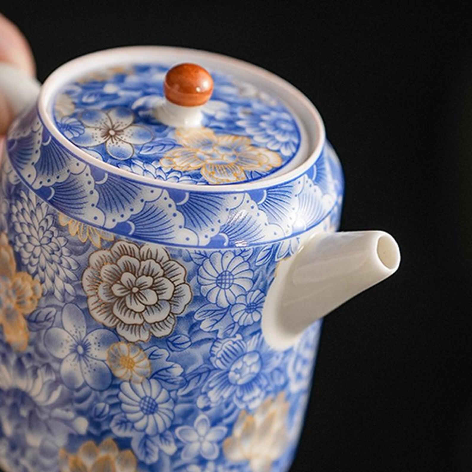 Artisan Indigo Blossom Porcelain Teapot — Hand-Finished Ceremonial Teaware