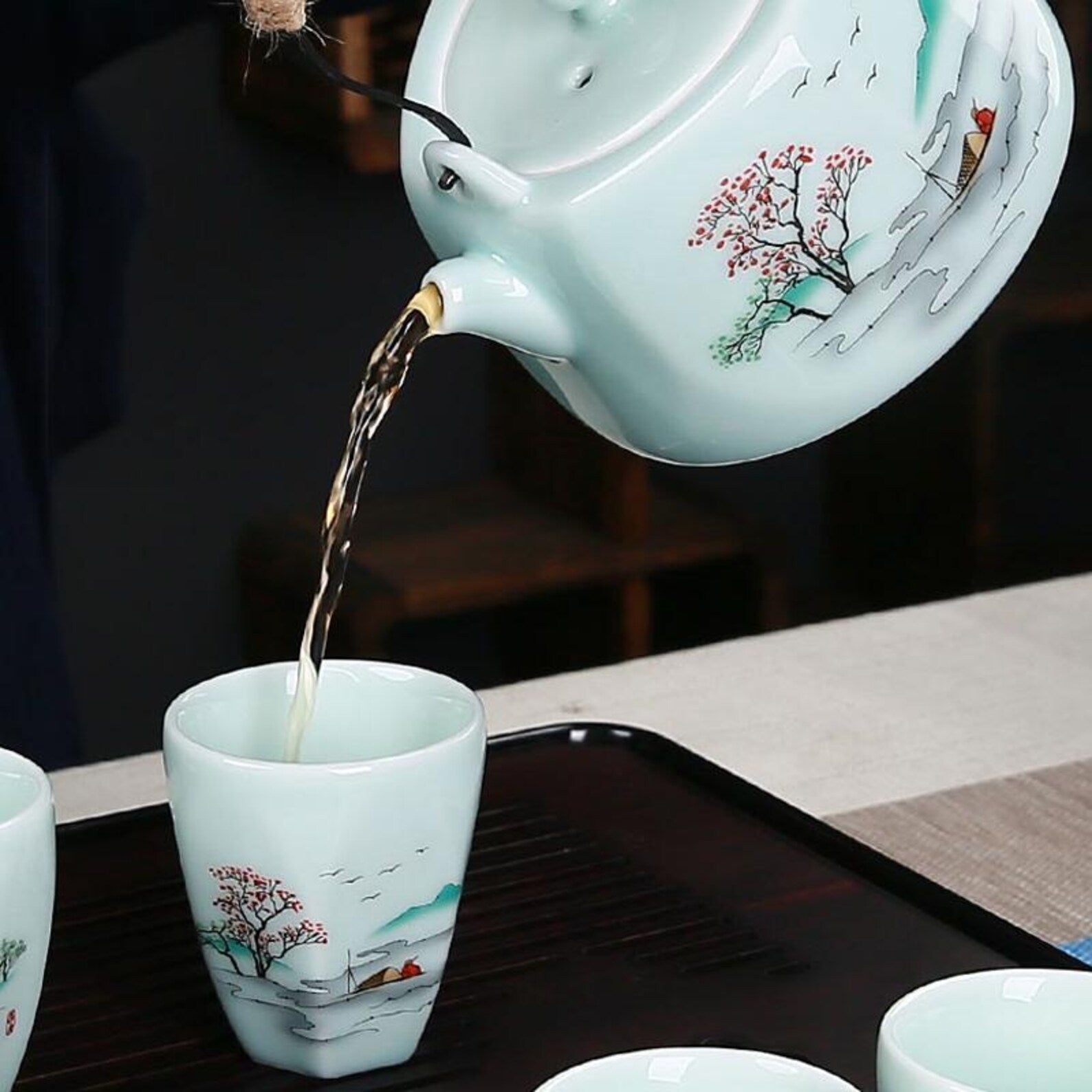 Artisan Riverside Landscape Gongfu Tea Set — Hand-Painted Ceramic Collection