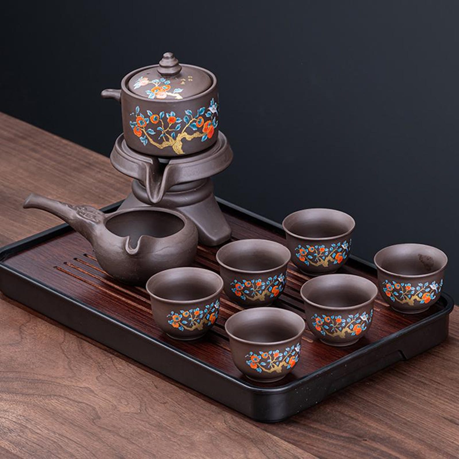 Zen Automatic Magnetic Stone Mill Tea Set — Handcrafted Purple Clay Master Collection