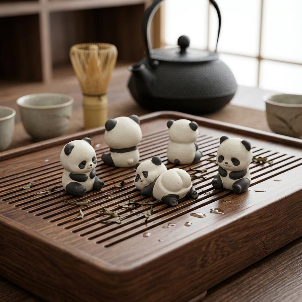 Artisan Ceramic "Panda Playtime" Tea Pet Set
