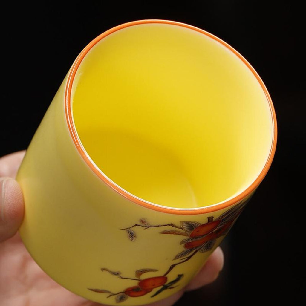 Artisan Persimmon & Songbird Porcelain Tea Set — Hand-Finished Ceremonial Collection