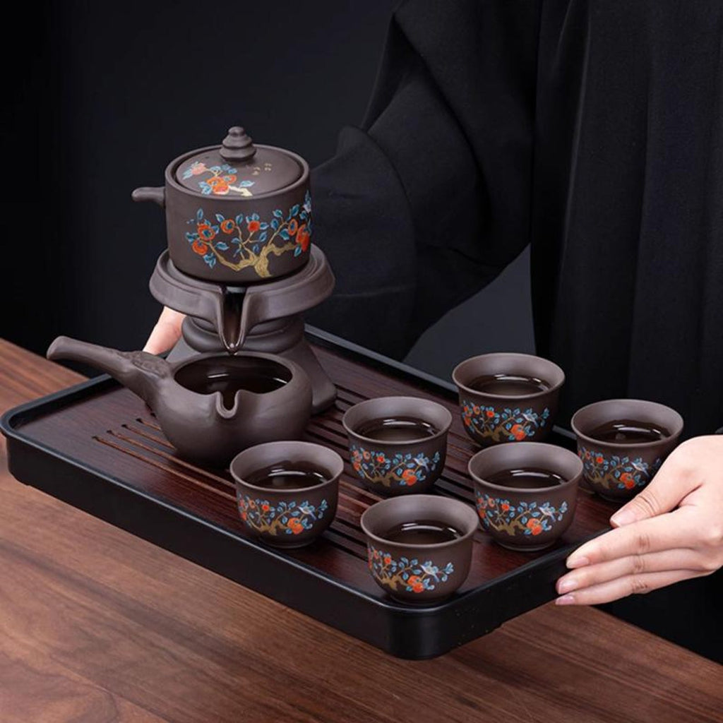 Zen Automatic Magnetic Stone Mill Tea Set — Handcrafted Purple Clay Master Collection