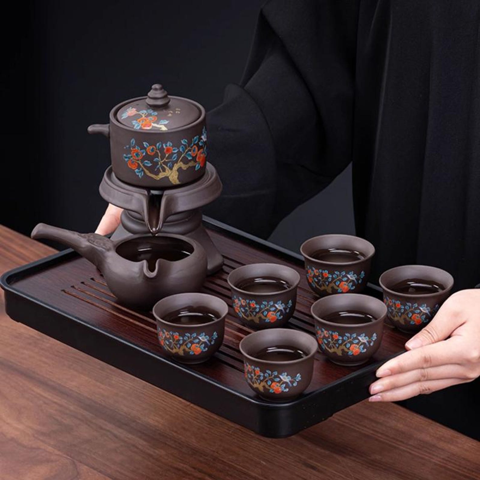 Zen Automatic Magnetic Stone Mill Tea Set — Handcrafted Purple Clay Master Collection