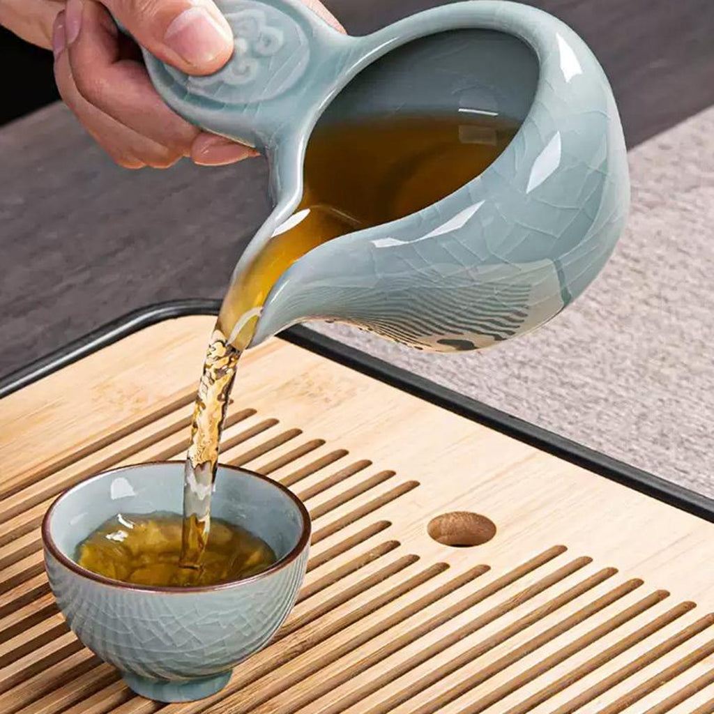 Celestial Ice-Crackle Automatic Stone Mill Tea Set — 9/10 Piece Master Collection