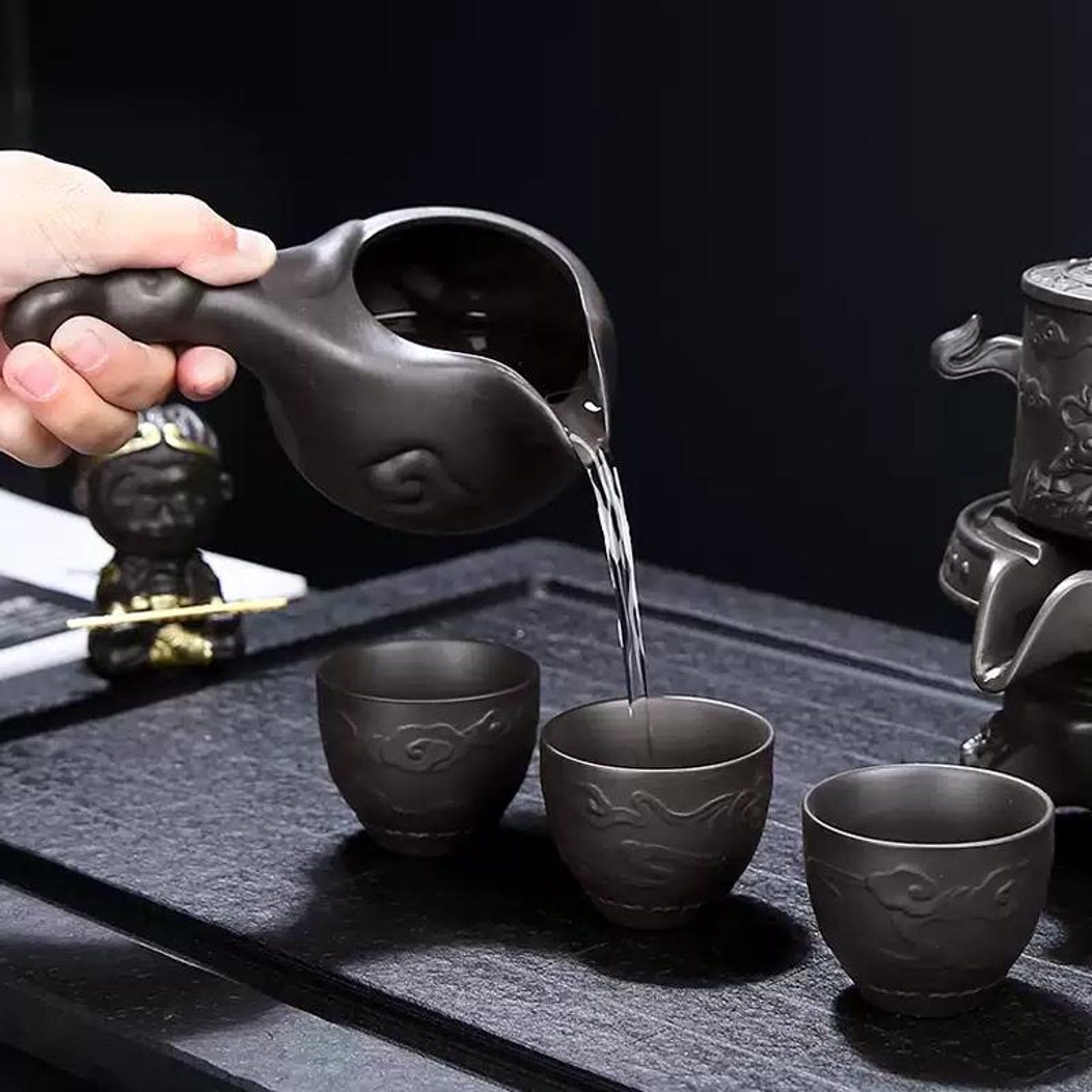 Handcrafted Zen Stone Mill Automatic Tea Set — Artisanal Stoneware Collection
