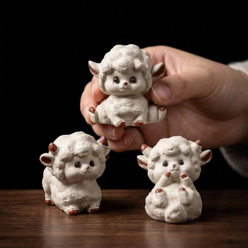 Artisan Ceramic "Fluffy Lambs" Tea Pet Set