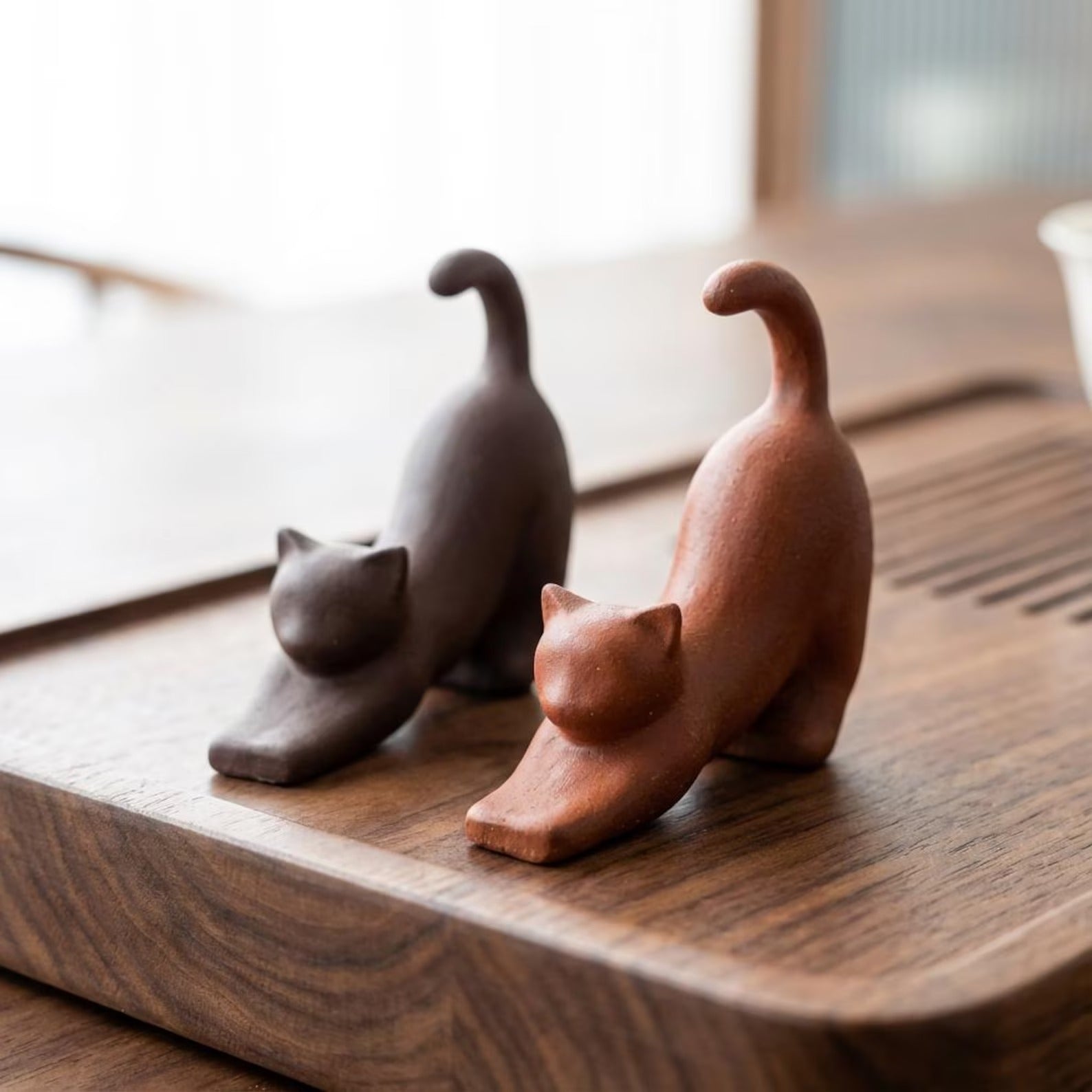 Handcrafted Ceramic "Yoga Cats" Tea Pet Pair
