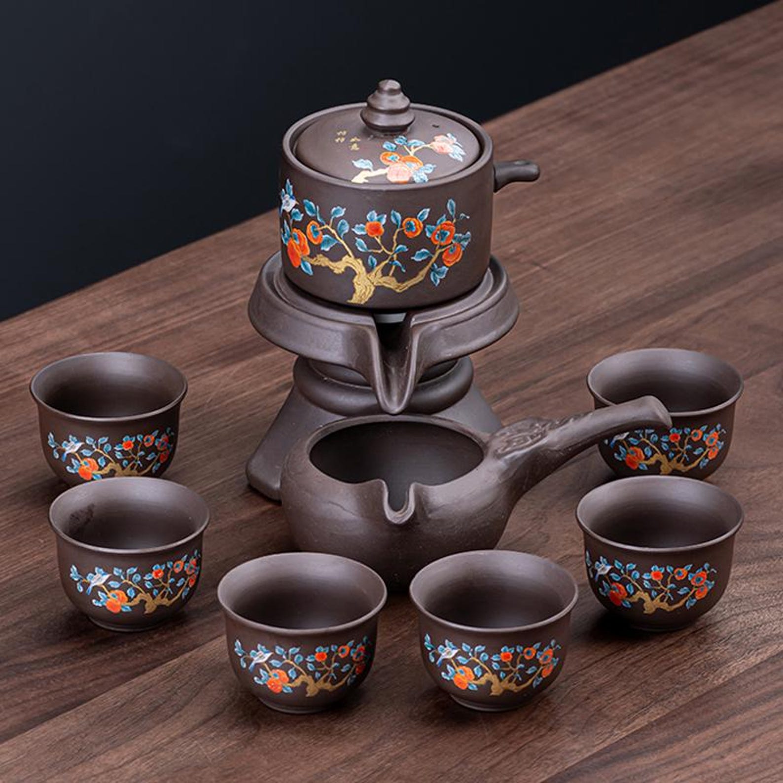Zen Automatic Magnetic Stone Mill Tea Set — Handcrafted Purple Clay Master Collection