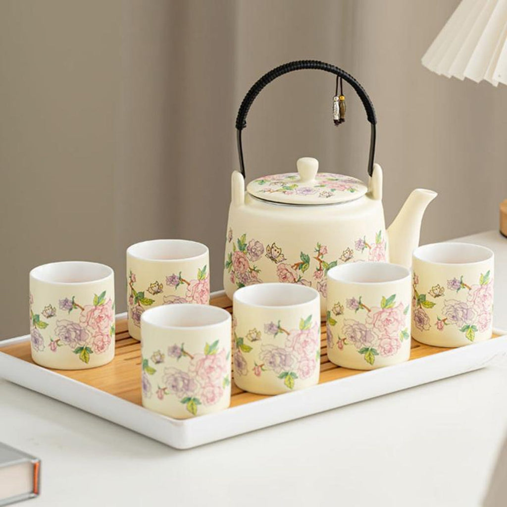 Handcrafted English Garden Floral Tea Set — 7/8 Piece Artisanal Porcelain Collection