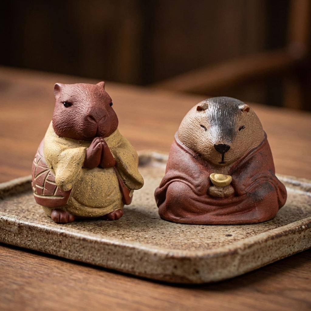 Artisan Ceramic "Meditating Capybara" Tea Pet Set