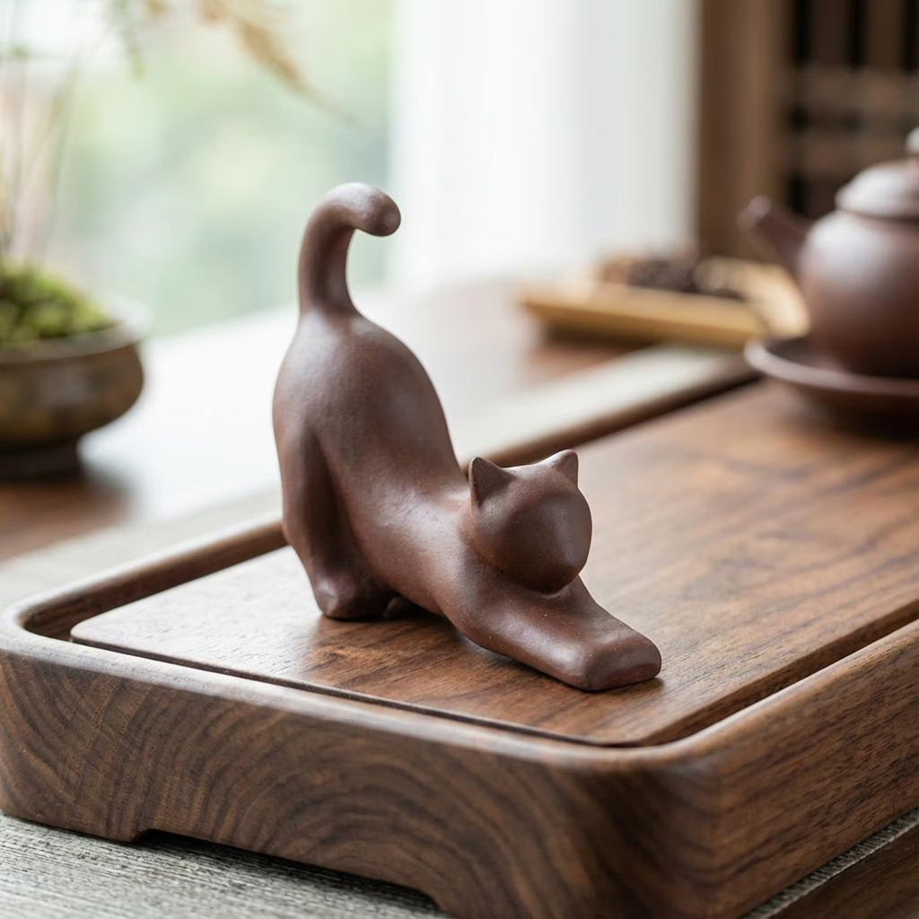 Handcrafted Ceramic "Yoga Cats" Tea Pet Pair