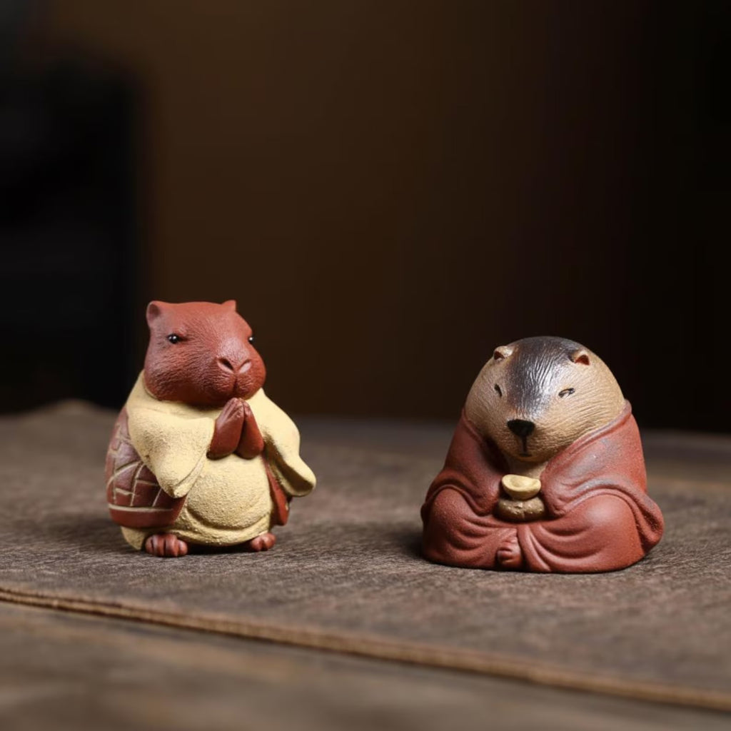 Artisan Ceramic "Meditating Capybara" Tea Pet Set