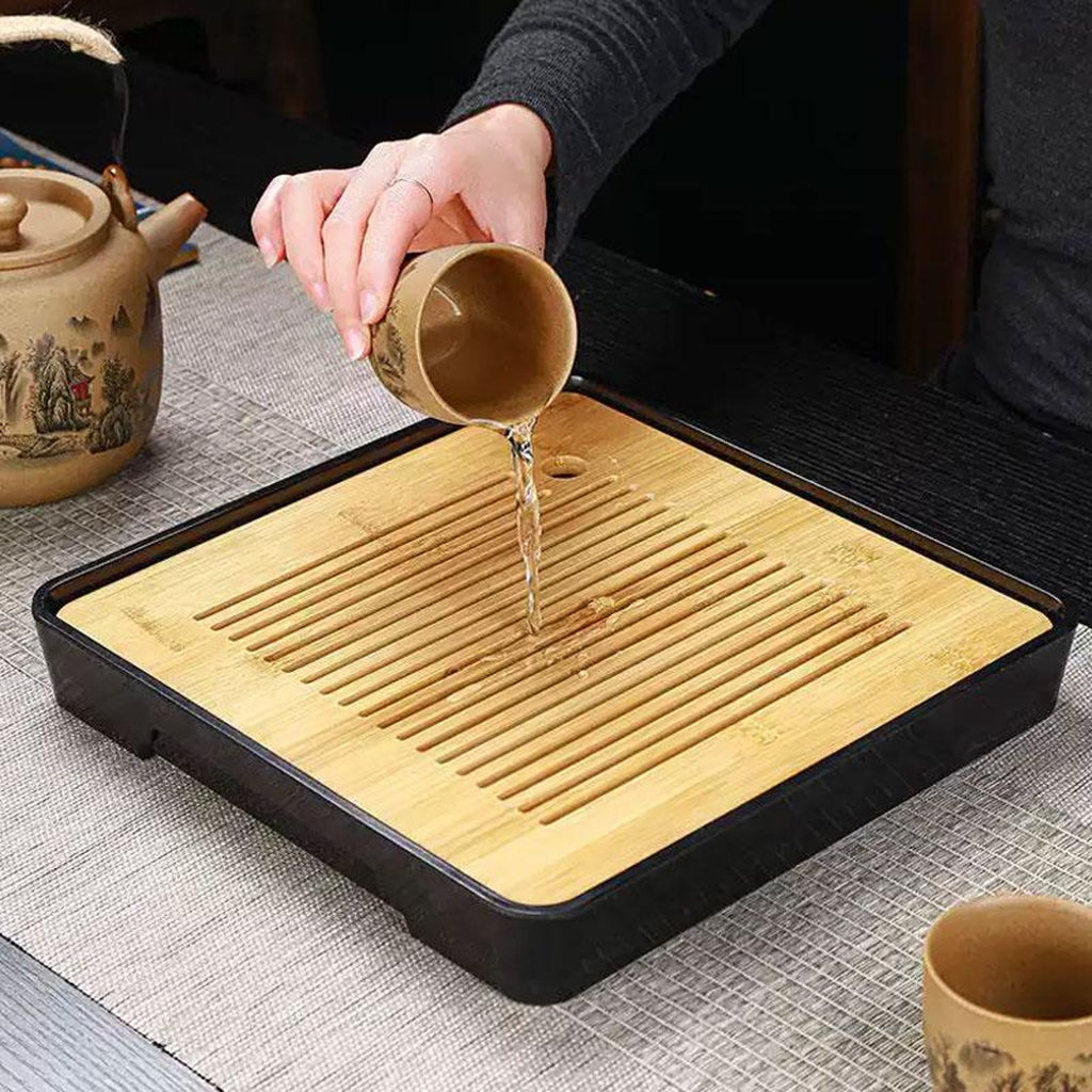 Artisan Sand-Textured Stoneware Tea Set — Landscape Motif with Jute-Wrapped Handle
