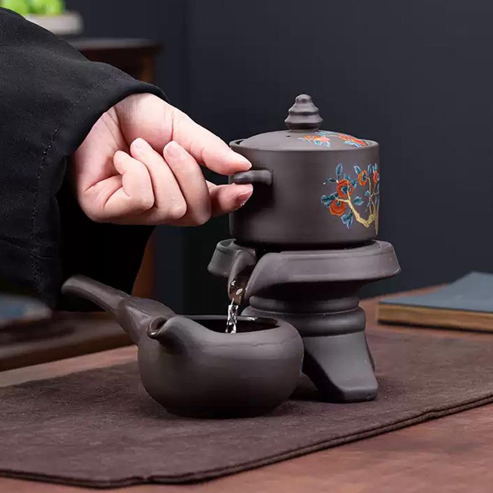 Zen Automatic Magnetic Stone Mill Tea Set — Handcrafted Purple Clay Master Collection