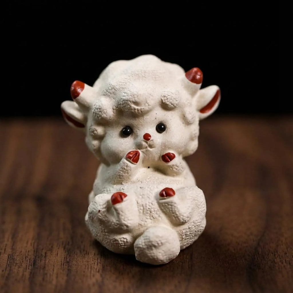 Artisan Ceramic "Fluffy Lambs" Tea Pet Set