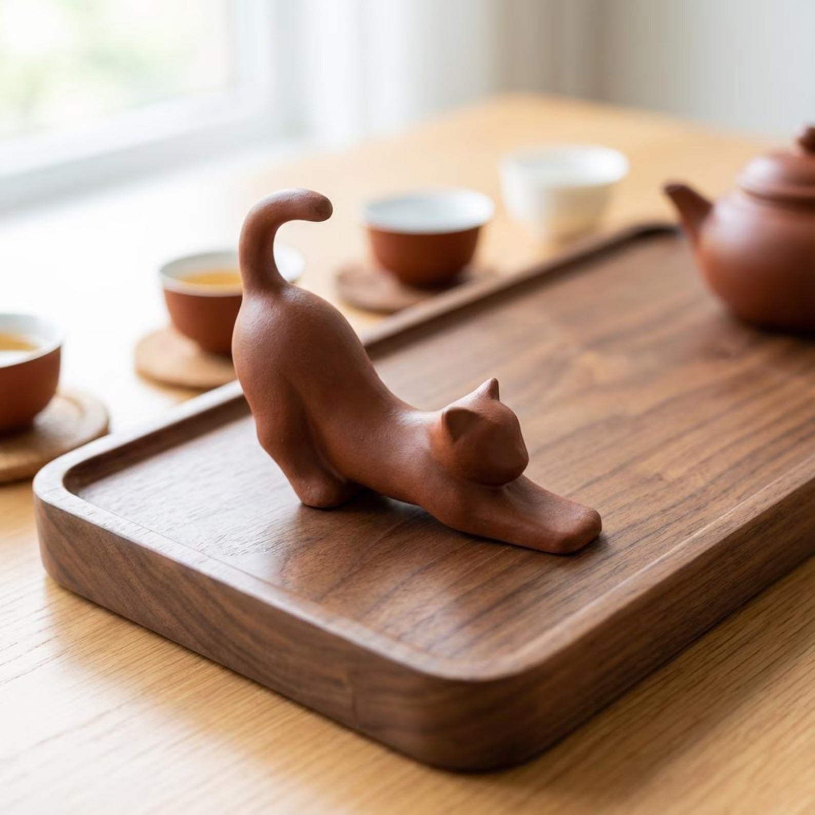 Handcrafted Ceramic "Yoga Cats" Tea Pet Pair