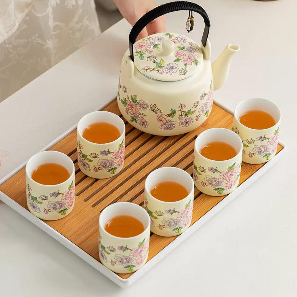 Handcrafted English Garden Floral Tea Set — 7/8 Piece Artisanal Porcelain Collection